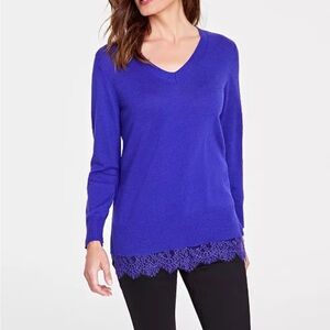 Macy’s INC Women's Lace-Trim Tunic Sweater, Deep Iris purple NWT XXL R. $69.50
L